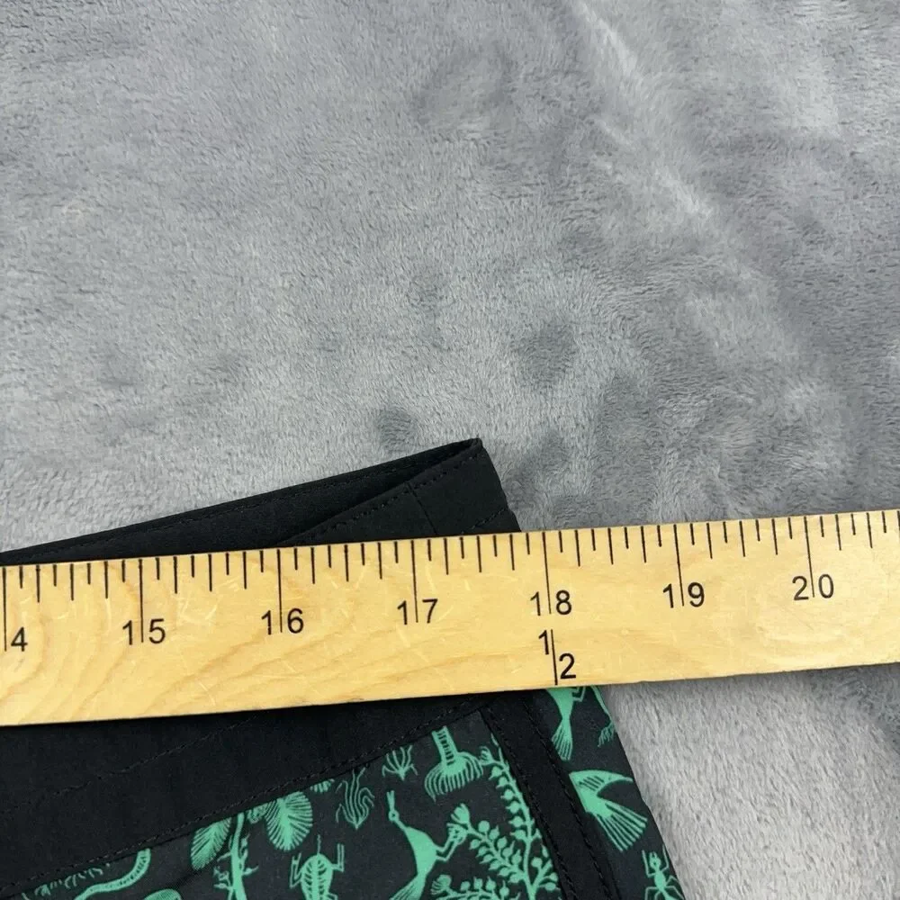 PRANA Roots Studio Board Shorts Mens Size 35 Black Green Beach Swim Surf